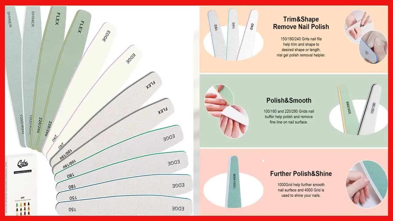 Great product -  CGBE Nail File and Buffer, 12 Pcs Professional Thickness Nail File Set Double Sided