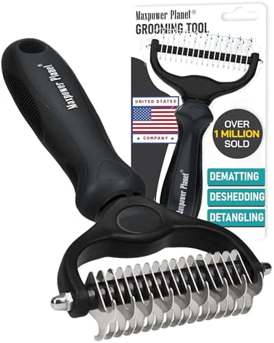 Maxpower Planet Hair Brush - Double Sided Shedding, Dematting Undercoat Rake for Dogs and Cats, Extra Wide Dog Grooming Brush, Reduce Shedding by 95%, Black - image 1 of 2