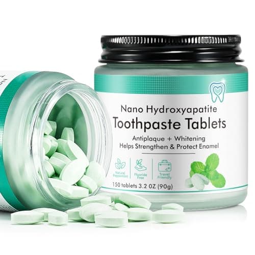 Toothpaste Tablets,150 Nano Hydroxyapatite Toothpaste Tablets, Chewable Xylitol Toothpaste Tablets, Fluoride-Free - Natural Whitening Remineralizing Travel-Friendly Eco Tabs, Peppermint