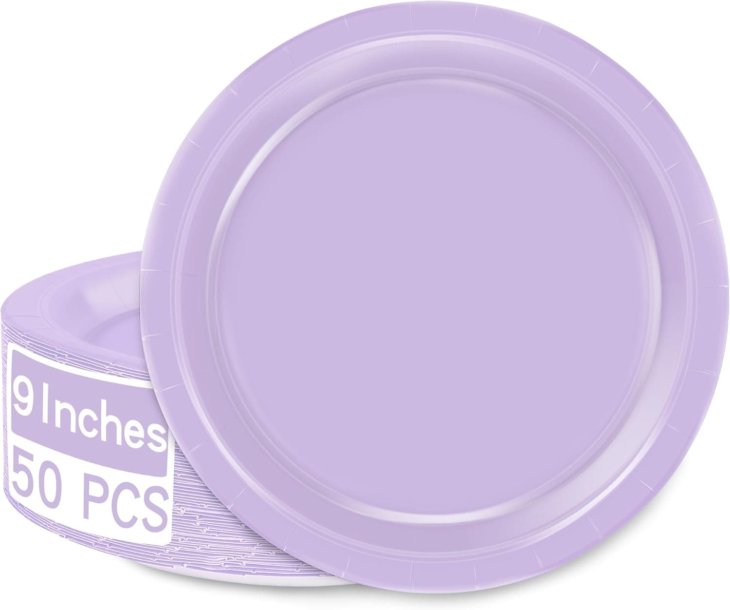 QZYL 50 Round Lavender Party Plates - Disposable 9 Inch Paper Plates for Daily Meals, Picnics, Camping, Birthdays, Weddings, Christmas