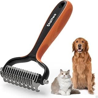 Staltwo Deshedding Dog Brush for Shedding, Undercoat Rake for Dog&Cat | Orange Extra-Wide Double-Sided Pet Grooming tool | Shedding Control for Long/Medium-Haired Dogs and Cats, Knot Removal