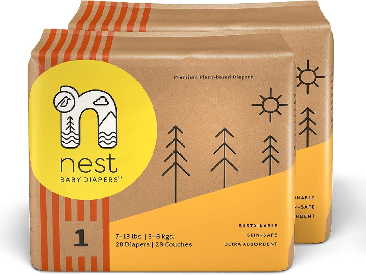 Nest Baby Diapers, Size 1, 7-13 lbs. (56 Count) Disposable Premium Diapers for Newborn Babies, Gentle Plant-Based Materials, Fragrance-Free