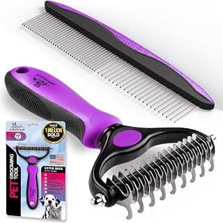 Pat Your Pet Deshedding Brush & Metal Comb Grooming Combo for Cats & Dogs | Detangles and demats, skin-friendly teeth, suits long and short hair, cats and dogs