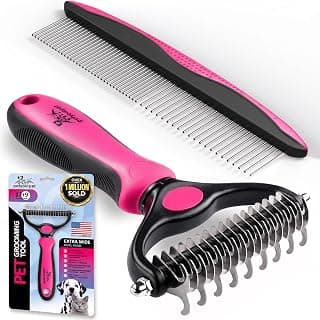 Pat Your Pet Deshedding Brush & Metal Comb Grooming Combo for Cats & Dogs | Detangles and demats, skin-friendly teeth, suits long and short hair, cats and dogs