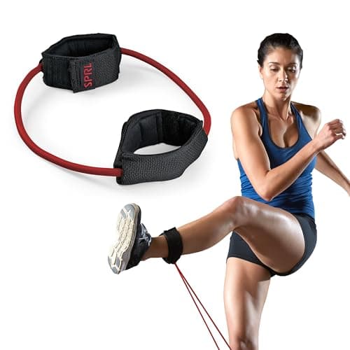 SPRI Xercuff Leg Resistance Band Exercise Cord with Non-Slip Padded Ankle Cuffs, Red, Medium
