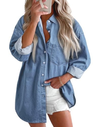 Astylish Women Denim Long Sleeve Button Down Shirt, Beau Blue, XX-Large