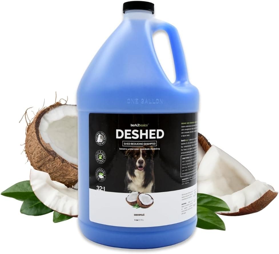 Bark2Basics DeShedding Dog Shampoo, 1 Gallon - Combats and Reduces Shedding, Removes Undercoat, Fights Excessive Hair Shed, Omega 3 and 6 Rich, Strengthens The Hair Follicle, Natural, USA Made