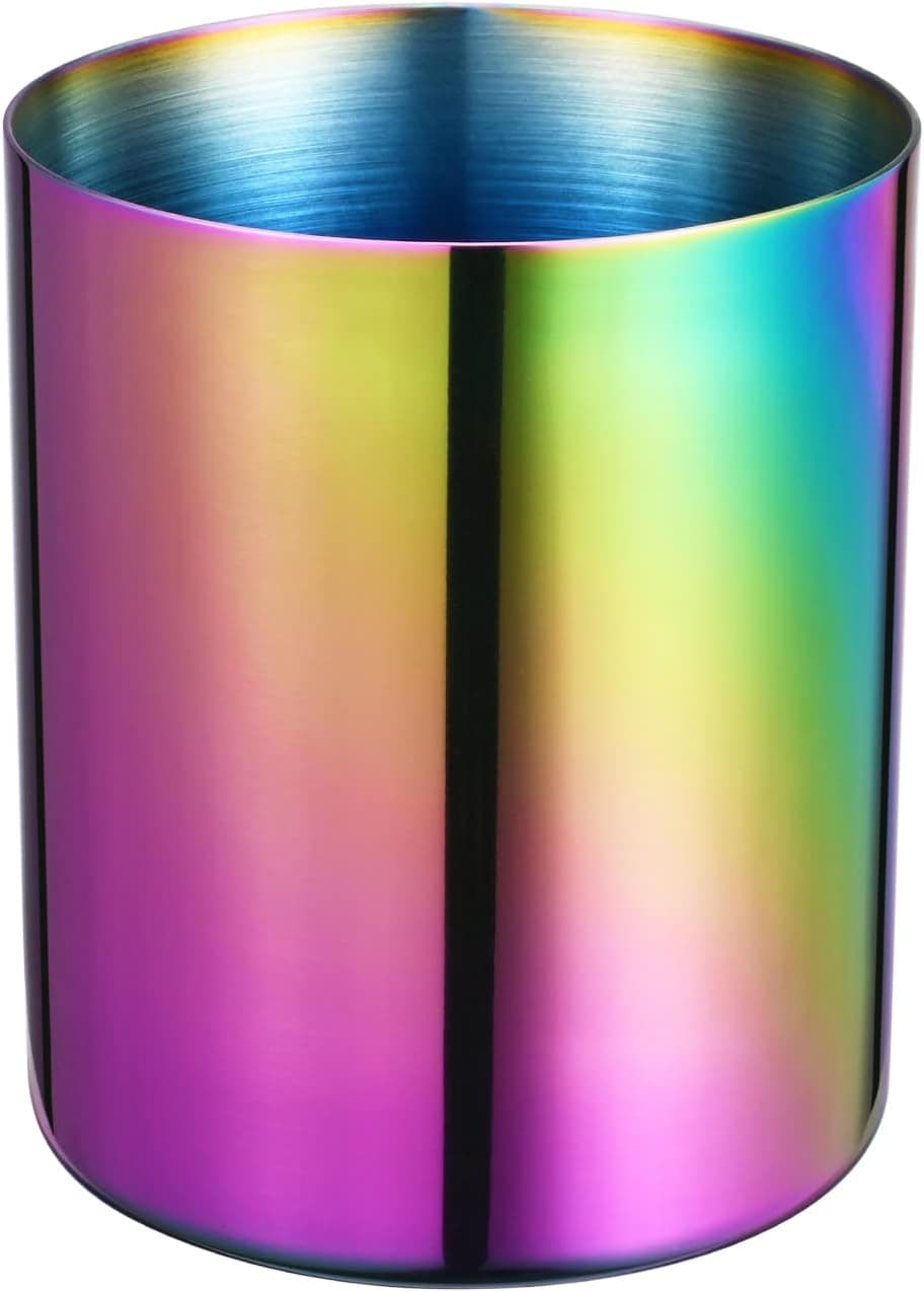 Rainbow 304 Stainless Steel Mirror-Polished Round Pen Holder – Nordic Style Pencil Cup & Makeup Brush Organizer for Office, Home, Kitchen, Bathroom, and Vanity