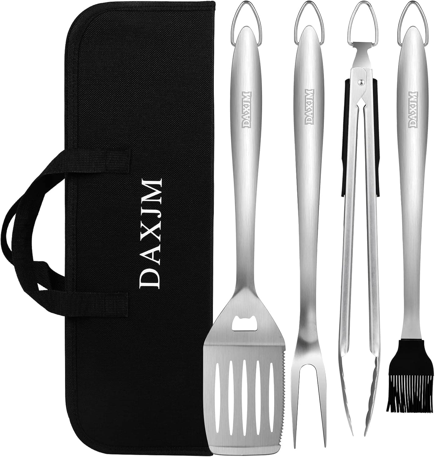 Barbecue Tool Sets 4Pcs, Premium Stainless Steel BBQ Tongs, Spatula, Fork and Brush Grill Accessories Kit for Indoor Outdoor BBQ