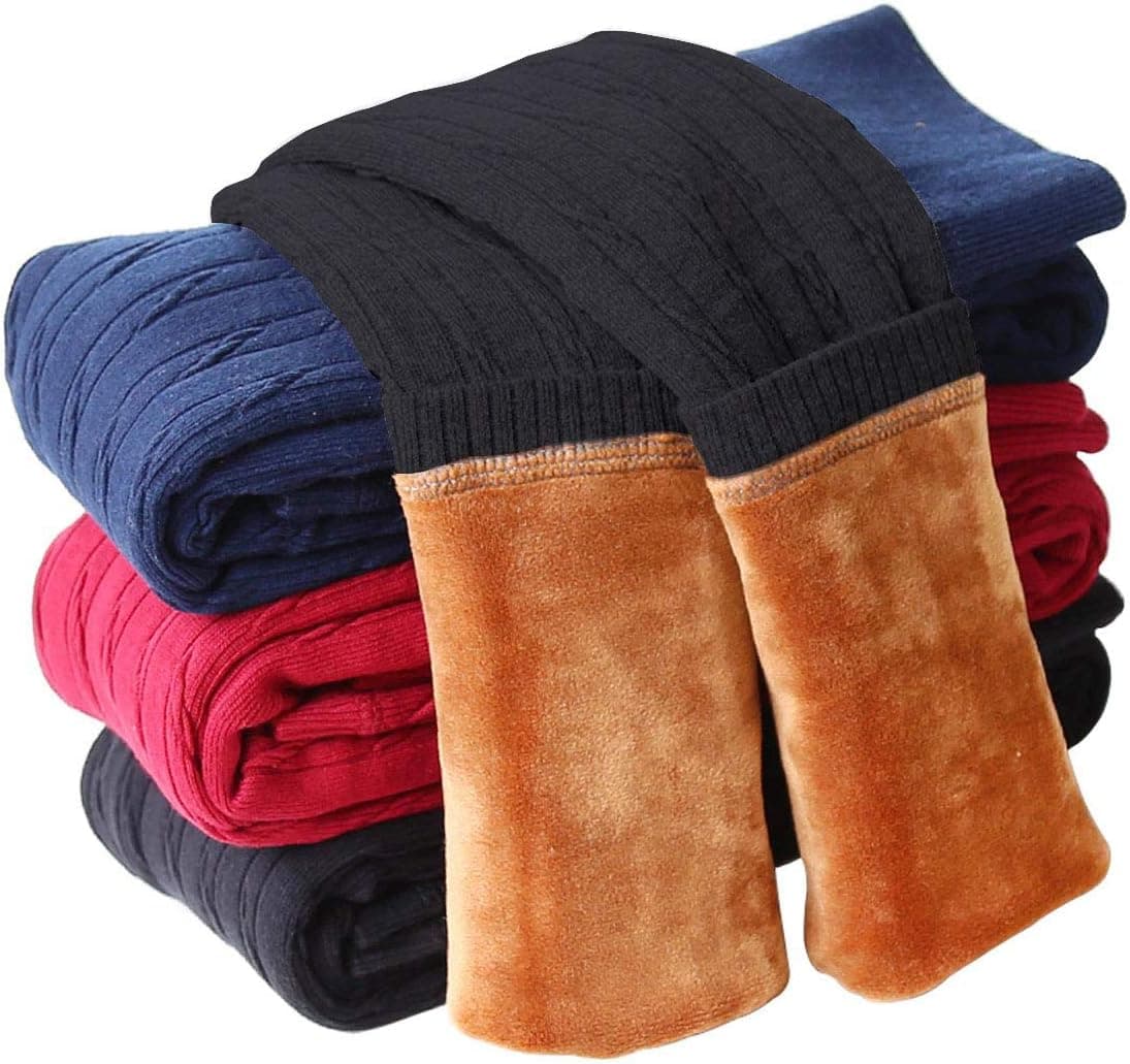 iLover Girls Winter Warm Fleece Lined Knits Leggings Toddler Little Kids Thick Thermal Tights Ankle Length Pants 4-12